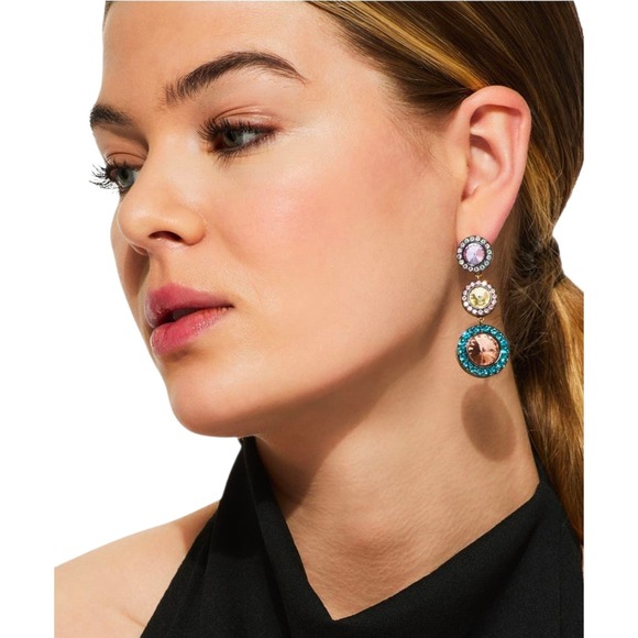 Kurt Geiger London Octavia Linear Drop Earrings Multicolor Crystal Eclectic $148 - Picture 2 of 6
